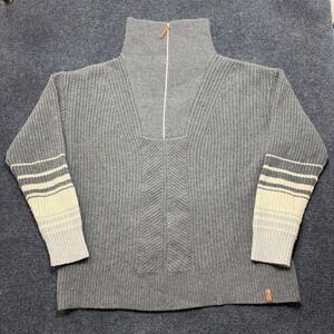 Obermeyer Sweater Womens Large Gray Mock Neck 1/4 Zip Waffle-Knit Wool Pullover